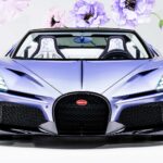 Bugatti W16 Mistral Caroline vista frontal com pintura Lavender exclusiva