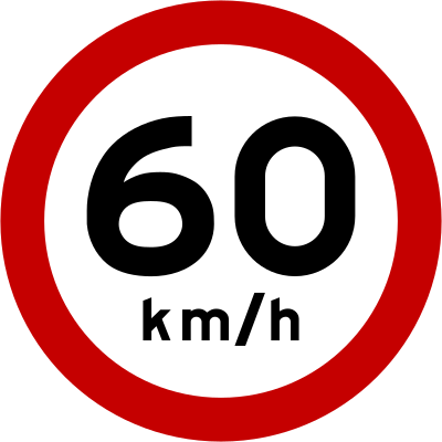 Placa R-19 velocidade máxima 60 km/h