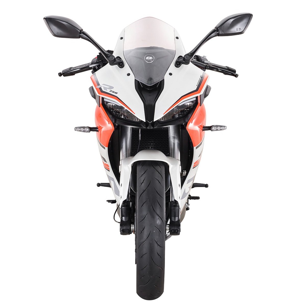 QJ Motor SRK 250 RS detalhe frontal farol duplo LED e carenagem