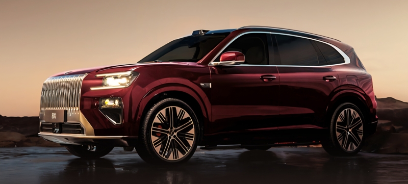 Zeekr 8X: SUV Híbrido de 1.400 cv e 1.416 km de Autonomia Design dianteiro do Zeekr 8X com faróis em formato C e LiDAR no teto