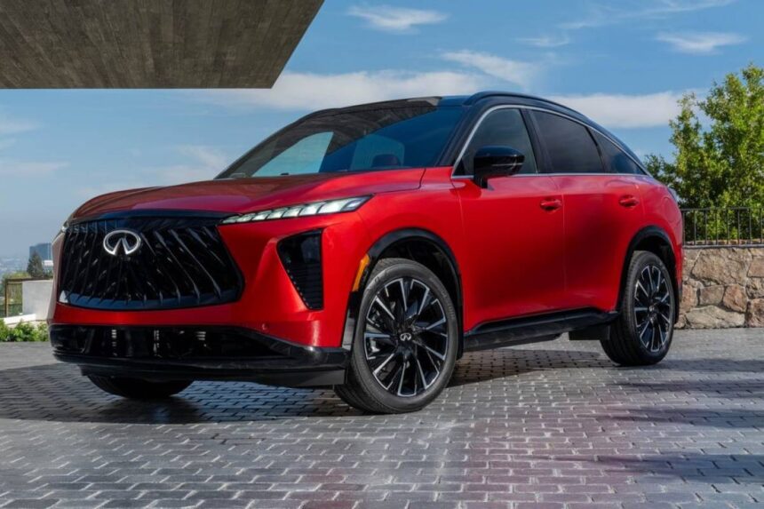 Infiniti QX65 prata, vista frontal 3/4 em estúdio, carroceria SUV cupê de luxo
