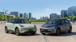 Geely EX2 Max 2026 prata, vista frontal 3/4 em ambiente urbano