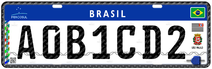 Placa Mercosul brasileira em close com formato AAA0A00