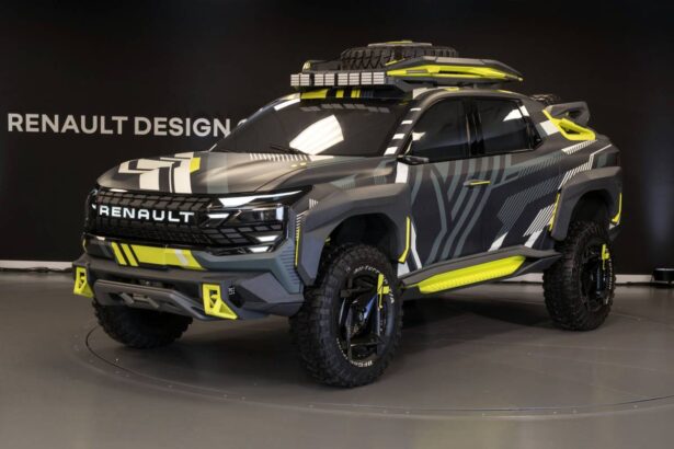 Renault Niagara conceito em foto frontal horizontal, pintura marcante, destaque para grade e assinatura em LED