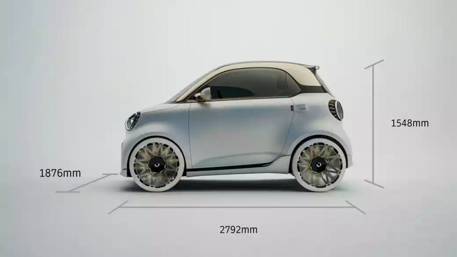 O Smart #2 cabe na cidade com 300 km de autonomia? Novo Smart #2 terá cerca de 2,75 metros de comprimento e entre-eixos de 1,87 metro.