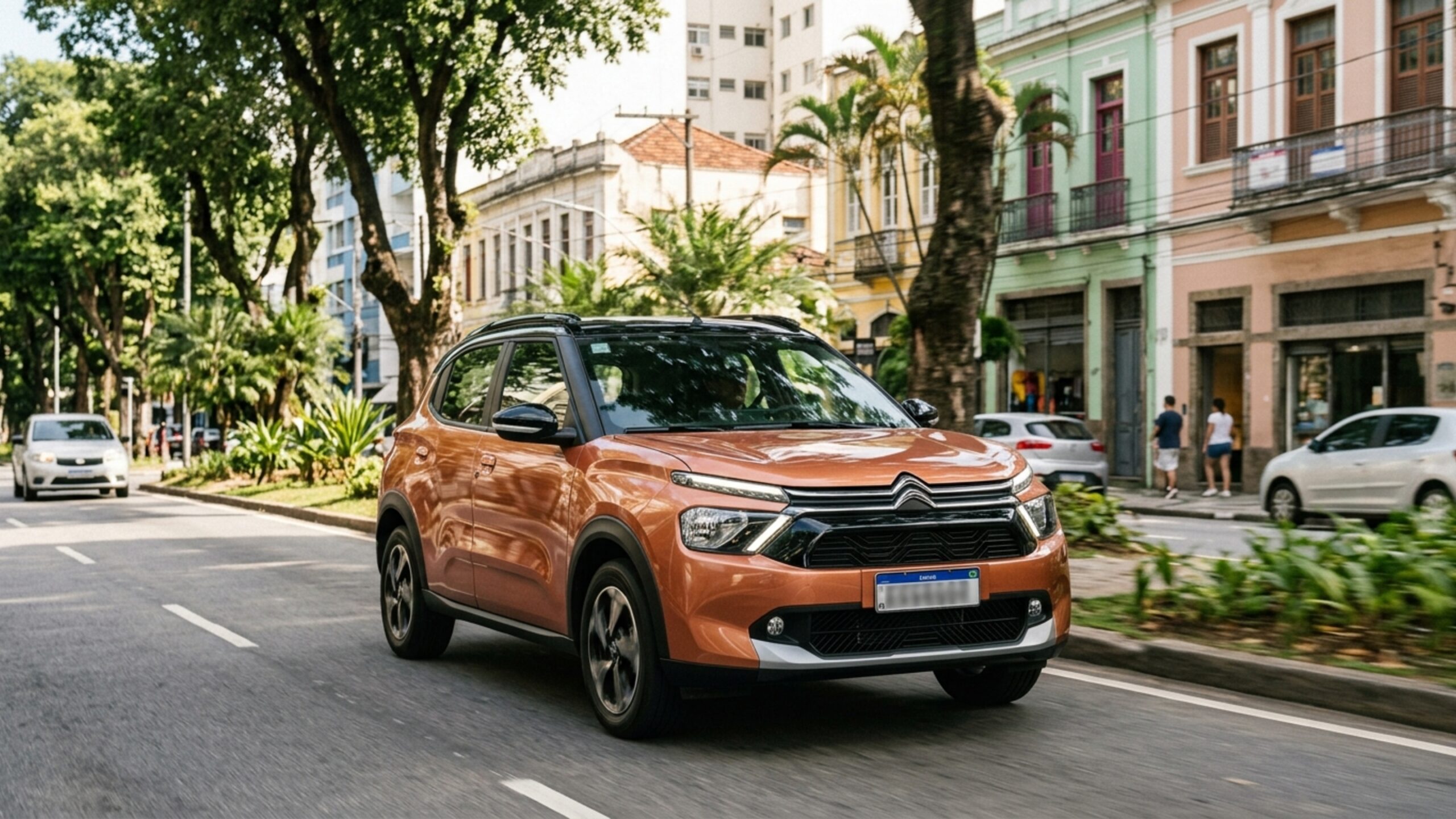 Citroën C3 Live: Hatch com 315 litros e motor 1.0 Interior do Citroën C3 Live 2026 mostrando painel, volante e comandos do ar-condicionado, cabine dianteira, orientação horizontal
