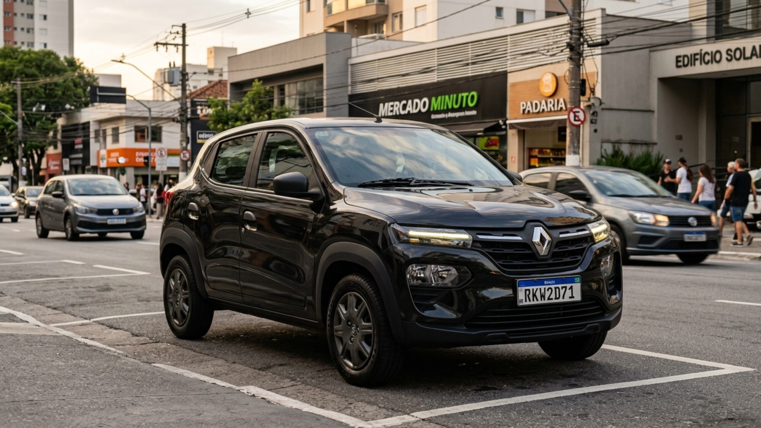 Renault Kardian Authentic: Automático por preço surpreendente Interior do Renault Kardian Authentic mostrando painel digital de 7 polegadas, central multimídia e seletor E-shifter, landscape