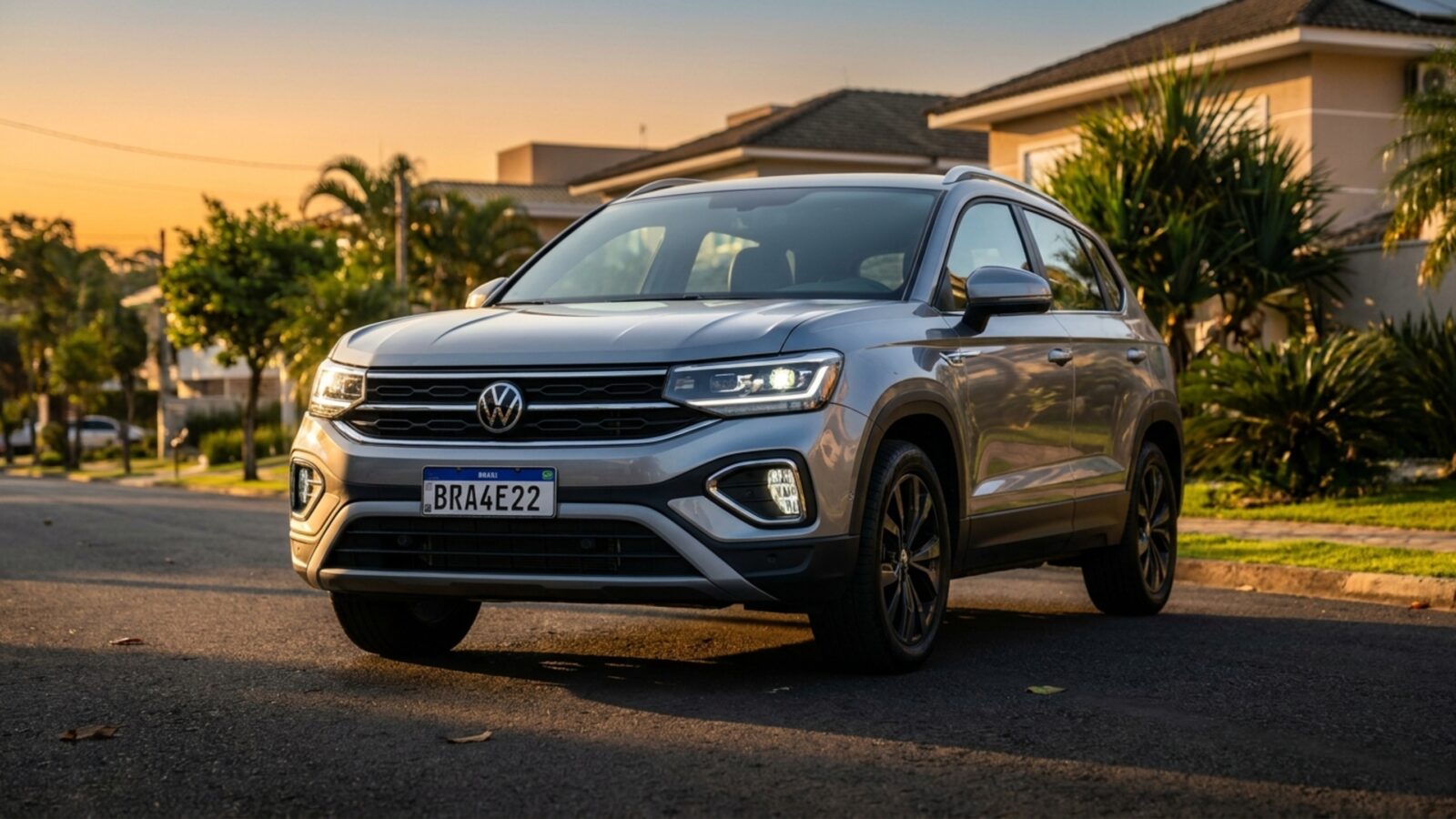 Volkswagen Tera 2026 vermelho em vista traseira, mostrando a região do vidro com os símbolos escondidos e a inscrição do porta-malas, fotografia horizontal