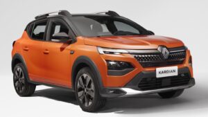 Renault Kardian na cor laranja visto de três quartos frontal