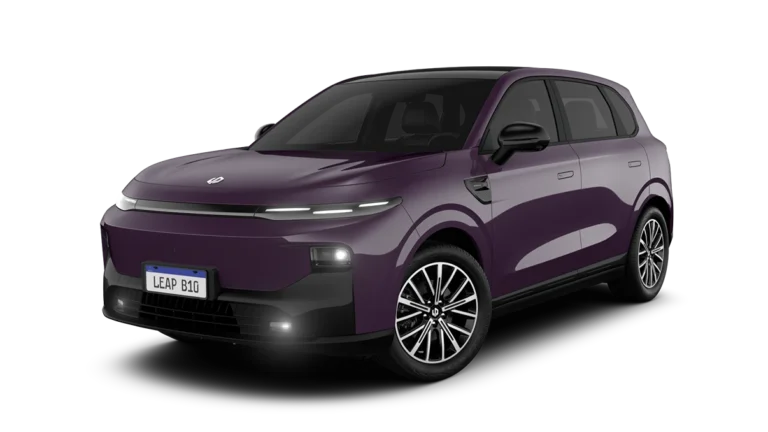 Leapmotor B10 Elétrico na cor Roxo Aurora, vista dianteira três-quartos