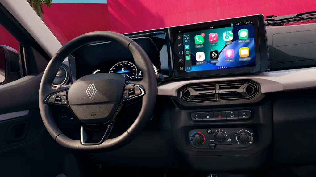 Kwid usado: Os recalls que todo comprador precisa conferir Painel do Renault Kwid linha 2027 com volante e central multimídia